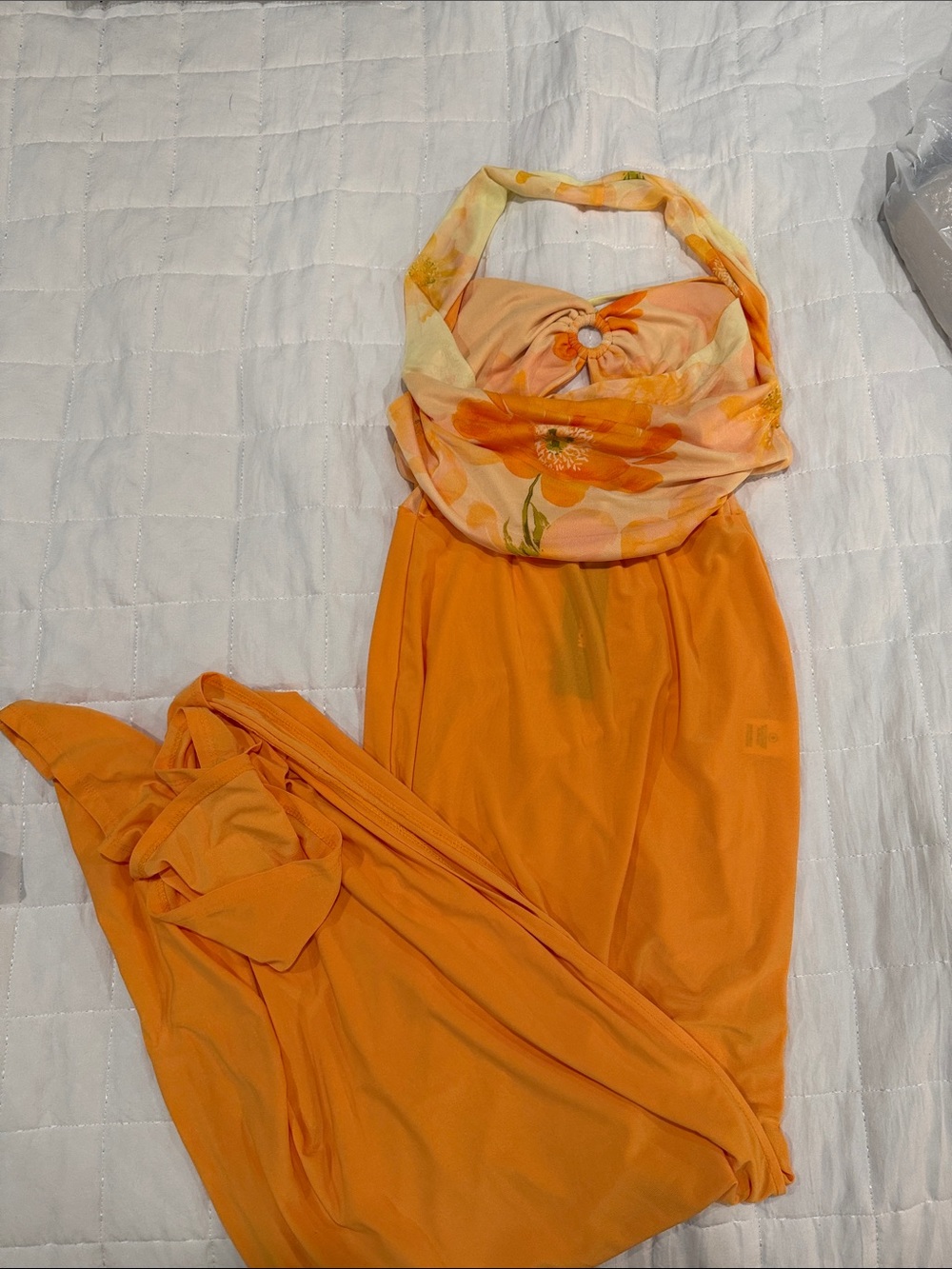 Orange Floral Halter Maxi Dress